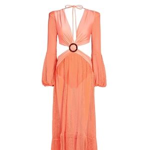 PatBO Long Sleeve Mesh Beach Dress - Neon Coral